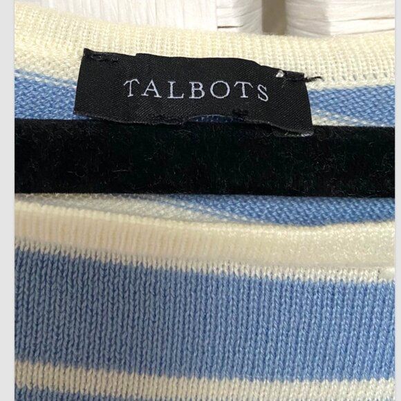 Talbots Baby Blue & Off White Striped Poncho Size S/M - Picture 4 of 6